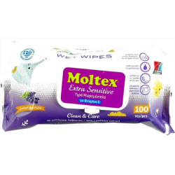 Μωρομάντηλα Moltex αντιβακτηριακά με καπάκι 100τεμ.