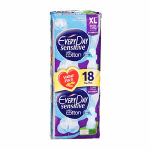 ΣΕΡΒΙΕΤΕΣ Everyday Xl Sensitive With Cotton Extra Long Ultra Plus 18τμχ